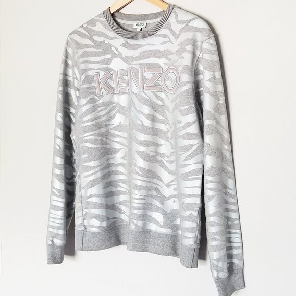 KENZO Iridescent Silver Tiger Stripes Crewneck Pullover Sweatshirt S Gray $355 - Picture 8 of 16